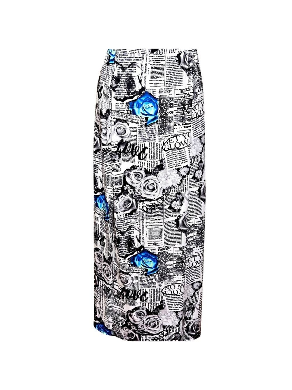 Woman's G&D pop culture news print white and black floral boho maxi skirt M